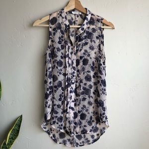 Lush Sleeveless Button Down Blue Flowers